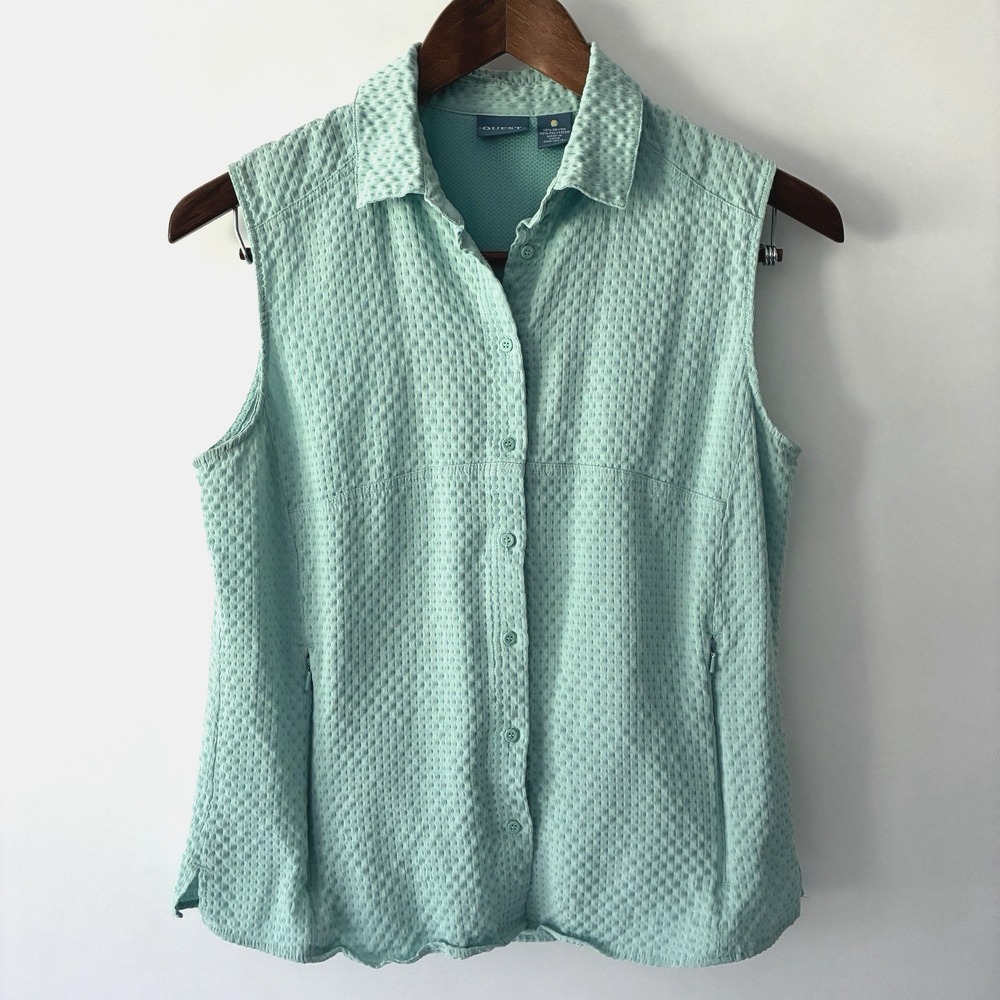 Quest Vented Hiking Shirt Size XL Mint Green Fishing Camping Outdoor Sleeveless